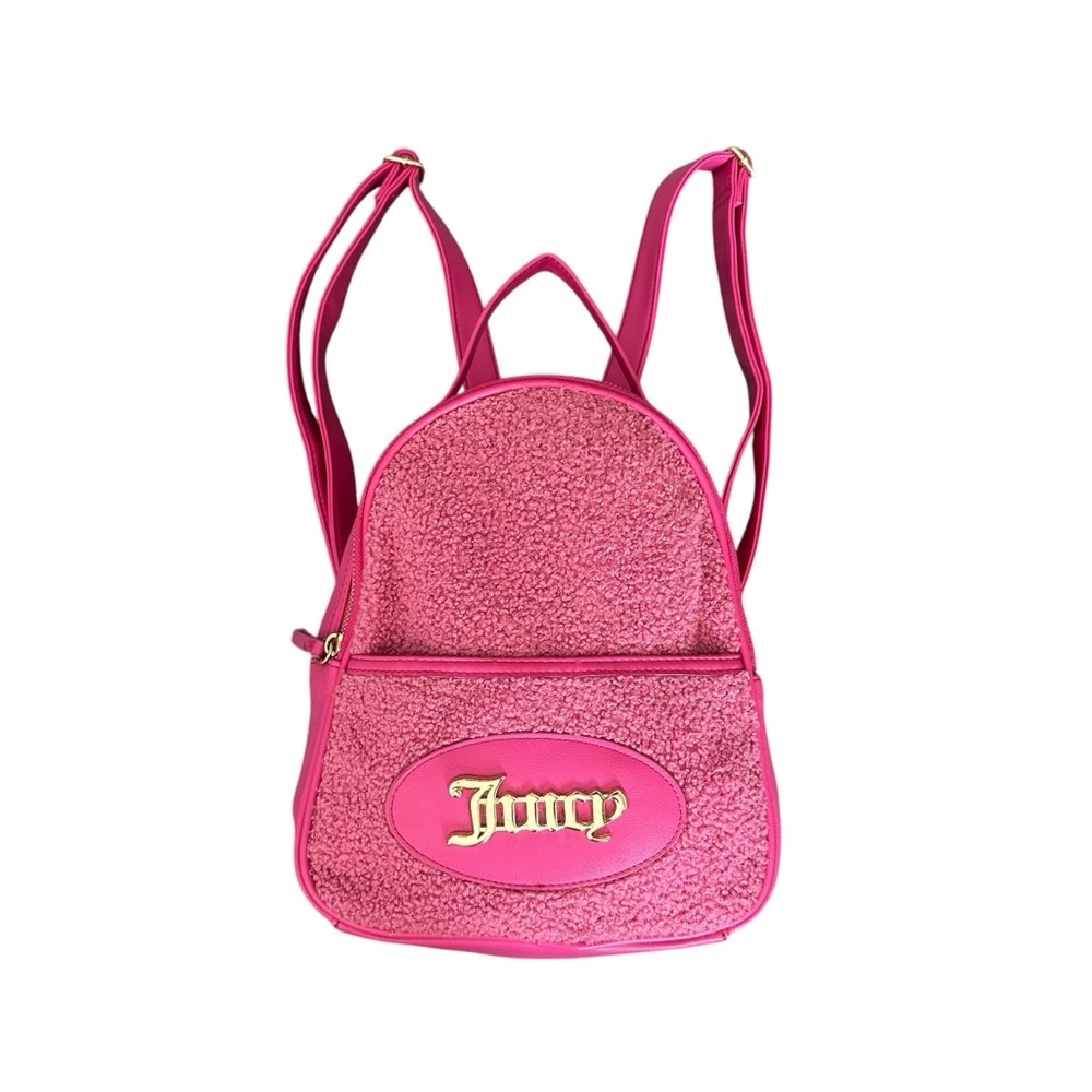 JUICY COUTURE Hot Pink Sherpa Backpack Logo Lining R $150 - Picture 2 of 16